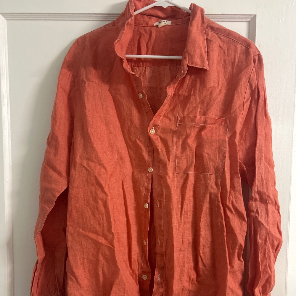 Dylan salmon colored 100% linen button down